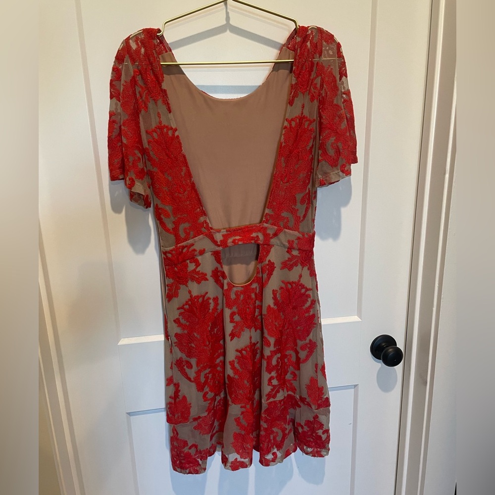 For Love & Lemons - Red Lace Overlay Low-back Dress